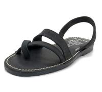 Avarca Damen Sandalen Leder Menorquina Nubuk Zehentrenner Echtleder Decksohle gepolstert spanische Abarca Menorca Sommerschuhe Schwarz 36