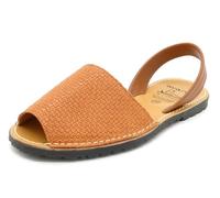 Avarca Damen Sandalen Leder Menorquina Sommerschuhe 3D Muster Echtleder Riemchen Abarca Menorca Schuhe Braun 38