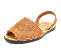Avarca Damen Sandalen Leder Menorquina Sommerschuhe Veloursleder Mikro Glitzer Abarca Menorca Schuhe Braun 40