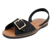 Avarca Damen Sandalen Nubuk Leder Menorquina mit Schnalle & Echtleder Decksohle gepolstert spanische Abarca Menorca Sommerschuhe Schwarz 41