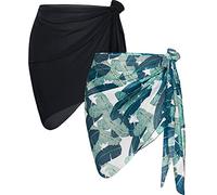 AVAYUU 2 Stück Damen Strand Wrap Sarong Vertuschung Chiffon Badeanzug Kurz Bikini Cover up Wickelröcke Leopard Blätter Kokospalme Sexy Pareos Strandtuch Strandkleid Tücher Sommer L-XXL