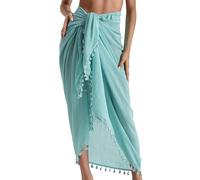 AVAYUU Damen Sarong Pareo Strand Wickelrock Lang Strandkleid Tücher Sexy Bikini Vertuschen Sommer Badeanzug Cover up Strandtuch Vertuschung Wrap TapisserieWickeltuch mit Quaste Blau