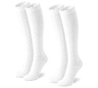 AVAYUU Damen Trachtenstrümpfe und Dirndlstrümpfe, Komfort, Weiß, Kniehoch | Trachtensocken Baumwolle, Größen 36-41, mit Rüschen Rauten, passend zu Hochzeit, Dirndl, Tracht und Oktoberfest, 1/2 Paar