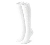 AVAYUU Damen Trachtenstrümpfe und Dirndlstrümpfe, Komfort, Weiß, Kniehoch | Trachtensocken Baumwolle, Größen 36-41, mit Rüschen Rauten, passend zu Hochzeit, Dirndl, Tracht und Oktoberfest, 1/2 Paar
