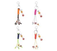 Avejjbaey Packung mit 4 handgewebten Schlüsselanhängern mit Basketball-Baseball-Fußball-Designs, Holzperlen für