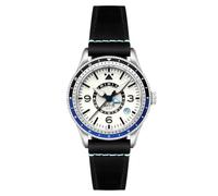 AVI-8 Flyboy Airmaster GMT Automatikuhr für Herren, 40 mm, mit Lederband, AV-4128, Flügel, Silber, Armband