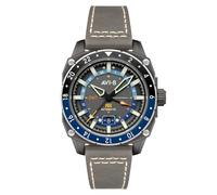 AVI-8 Hawker Hunter Atlas GMT Automatikuhr für Herren, 44 mm, mit Lederband, AV-4122, Nebelgrau, Armband