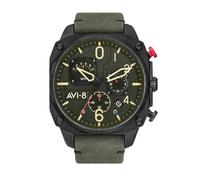 AVI-8 Hawker Hunter Retro Uhr für Herren, Chronograph Armbanduhr aus japanischem Quarz, 45 mm Edelstahlgehäuse, echtes Lederarmband, wasserdicht 50 m, Grün - AV-4052-08