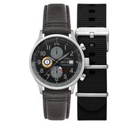 AVI-8 Hawker Hurricane AV-4011 Herren-Chronograph, japanische Quarzuhr mit Lederband, 42 mm, Grau/Schwarz, Klassischer Chronograph