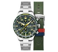 AVI-8 Hawker Hurricane Herren-Chronograph zum 90. Jahrestag, 45 mm, limitierte Auflage, Asphaltgrün, mit massivem Edelstahlarmband AV-4130-33, Tarmac Green