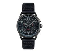 AVI-8 Herren 42mm Spitfire Lock Chronograph Slate Black Japanische Quarz-Fliegeruhr mit Lederarmband AV-4089-03