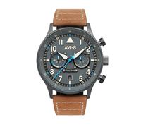 AVI-8 Herren 43.5mm Hawker Hurricane Carey Dual Time Orissa Japanische Quarz-Fliegeruhr mit Lederarmband AV-4088-04