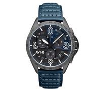 AVI-8 Herren 43mm P-51 Mustang Blakeslee Chronograph Blue Japanische Meca-Quarz Fliegeruhr mit Lederarmband AV-4077-04
