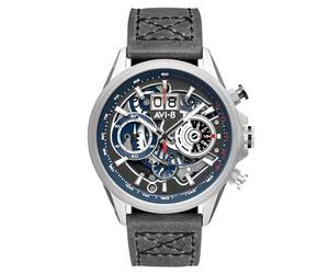 AVI-8 Mens 45mm Hawker Harrier Matador Chronograph Marine Grey Japanese Quartz Pilot Watch with Genuine Leather Strap AV-4065-04