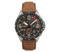 AVI-8 P-51 Mustang Blakeslee Herren Chronograph, Armbanduhr aus japanischem Quarz, 43 mm Edelstahlgehäuse, echtes Lederarmband, wasserdicht 50 m, Braun, AV-4077-02