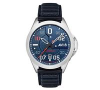 Avi-8 P-51 Mustang Hitchcock Herren 43mm Automatik Japanische Quarz Pilotenuhr mit Lederband AV-4086, blau, Armband: