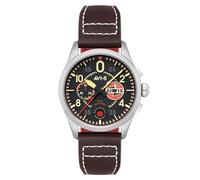 AVI-8 Spitfire AV-4089 Herren-Chronograph, japanische Quarzuhr mit Lederband, 42 mm, Rabenschwarz, Lock Chronograph Airfix Edition