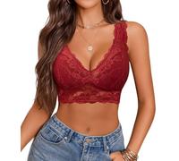 Avidlove Crop Tops Damen Spitze Unterhemd Sexy Oberteil V Ausschnitt Ohne Bügel Festival Wein Rot XL