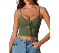 Avidlove Damen Crop Top Sexy Unterhemd Basic Tank Top Binden Kurz Camisole Bustier Slim Fit Oberteile V-Ausschnitt Bauchfrei TrägertopGrünXS