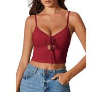 Avidlove Damen Unterhemd Sexy Crop Top Basic Tank Top Binden Kurz Camisole Bustier Slim Fit Oberteile V-Ausschnitt Bauchfrei TrägertopRotXL