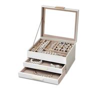Avilia - Schmuckschatulle für Damen, Kunstleder, 19 Fächer, 2 Schubladen, 3 Ebenen, Glasdeckel, Samtbeschichtung, Geschenkidee für Damen, elegant, wasserdicht 23 x 20 x 13,8 cm