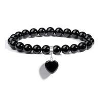 AWARDSEN Obsidian Armband Edelstein Schwarz Herz Heilsteine Armband Damen, Schwarz Kristall 8mm Edelstein Schmuck Geschenk für Frauen