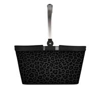 AWASG Einkaufskorb faltbar, 20L Tragekorb mit Alurahmen Leo Print, Geschenk Einkaufstasche Marktkorb Mama Oma (Schwarz Leoparden Print)