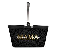 AWASG Einkaufskorb Mama personalisiert, Personalisiertes Geschenk Einkaufstasche mit Name, Tragekorb mit Alurahmen faltbar, 20L Schwarz Leo Print