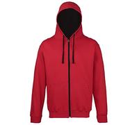 AWDis Herren Varsity Zoodie Kapuzenpullover, Mehrfarbig (Fire Red/Jet Black), XXL