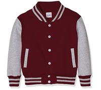 JH043K Just Hoods Kinder Jacke Baseball-Jacke mit kontrastfarbenen Ärmeln VARSITY-Jacke Burgundy 12/13 (XL)