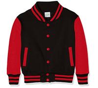 JH043K Just Hoods Kinder Jacke Baseball-Jacke mit kontrastfarbenen Ärmeln VARSITY-Jacke Jet Black 7/8 (M)