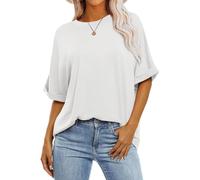 Awemeal Damen Sommer Oversize T-Shirt Kurzarm Rundhals Basic Tshirt Oberteil Einfarbig Tee Shirts Bluse Locker Top Blusenshirt Casual Sport Urlaub Trendige Modekleidung (XL, Weiß)