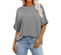 Awemeal Damen Sommer Oversize T-Shirt Kurzarm Rundhals Basic Tshirt Oberteil Einfarbig Tee Shirts Bluse Locker Top Blusenshirt Casual Sport Urlaub Trendige Modekleidung (XL, Grau)