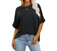 Awemeal Damen Sommer Oversize T-Shirt Kurzarm Rundhals Basic Tshirt Oberteil Einfarbig Tee Shirts Bluse Locker Top Blusenshirt Casual Sport Urlaub Trendige Modekleidung (XL, Schwarz)