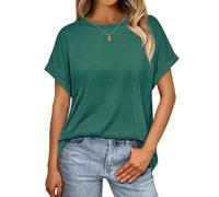 Awemeal T-Shirt Damen Basic Kurzarm Rundhals Oberteil Bluse Sommer Oversize Tshirt Blusenshirt Einfarbig Locker Tee Shirts Top Casual Urlaub Sport Trendige Modekleidung (XL, Dunkelgrün)