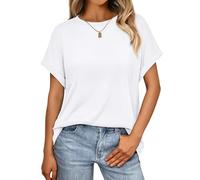 Awemeal T-Shirt Damen Basic Kurzarm Rundhals Oberteil Bluse Sommer Oversize Tshirt Blusenshirt Einfarbig Locker Tee Shirts Top Casual Urlaub Sport Trendige Modekleidung (XL, Weiß)
