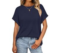 Awemeal T-Shirt Damen Basic Kurzarm Rundhals Oberteil Bluse Sommer Oversize Tshirt Blusenshirt Einfarbig Locker Tee Shirts Top Casual Urlaub Sport Trendige Modekleidung (XL, Marineblau)