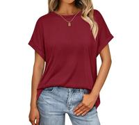 Awemeal T-Shirt Damen Basic Kurzarm Rundhals Oberteil Bluse Sommer Oversize Tshirt Blusenshirt Einfarbig Locker Tee Shirts Top Casual Urlaub Sport Trendige Modekleidung (XL, Weinrot)