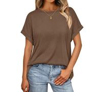 Awemeal T-Shirt Damen Basic Kurzarm Rundhals Oberteil Bluse Sommer Oversize Tshirt Blusenshirt Einfarbig Locker Tee Shirts Top Casual Urlaub Sport Trendige Modekleidung (XL, Kaffee)