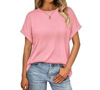 Awemeal T-Shirt Damen Basic Kurzarm Rundhals Oberteil Bluse Sommer Oversize Tshirt Blusenshirt Einfarbig Locker Tee Shirts Top Casual Urlaub Sport Trendige Modekleidung (XL, Rosa)