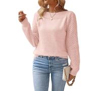 AWJUWHBJ Leichter, strukturierter Strickpullover für Damen, atmungsaktiver Stoff, mit Aushöhlung, langärmelig, Rundhalsausschnitt, einfarbig, multi, XXL