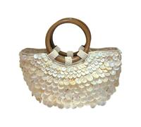 AWJUWHBJ Strandtasche mit Muschelverzierung, funktionale Abendtasche, kombiniert modisches Design mit praktischen Fächern, handgewebte Muschel-verzierte Strandtasche