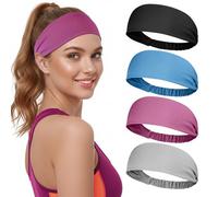 Awumbuk Stirnband Damen Sport, 4er-Pack Haarband Elastisch, Schweißableitend und Atmungsaktiv, Antirutsch, für Yoga, Laufen, Fitness- Schwarz (Blau)