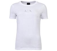 AX ARMANI EXCHANGE Damen T-Shirt - Rundhals, Kurzarm, Glitzer-Logo, Baumwolle Weiß XL
