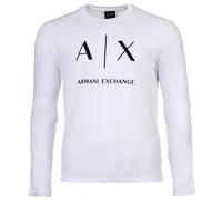 AX ARMANI EXCHANGE Herren Langarmshirt - Longsleeve, Rundhals, Logo, Baumwolle Weiß 2XL