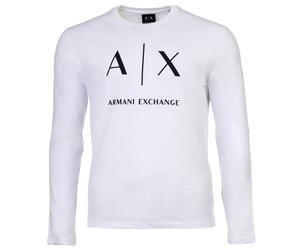 AX ARMANI EXCHANGE Herren Langarmshirt - Longsleeve, Rundhals, Logo, Baumwolle Weiß XL
