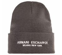 AX ARMANI EXCHANGE Herren Mütze - Cappello Beanie, Rippstrick, Logo, One Size Grau