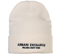 AX ARMANI EXCHANGE Herren Mütze - Cappello Beanie, Rippstrick, Logo, One Size Weiß