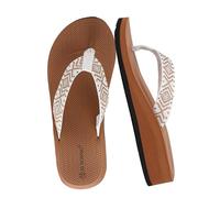 AX BOXING Flip Flops Damen Keilabsatz Zehentrenner Rutschfest Bequem Keilsandalen Frauen Plateau Badelatschen Fußgewölbestütze Sandalen Beach Pool Braun & Weiß 41