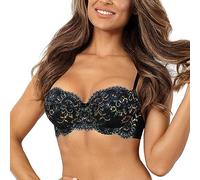 Axami Dame Push-Up BH Glänzende Spitze Sinnlich Verführerisch Gepolsterte Cups Dessous V-10381, Schwarz,80C